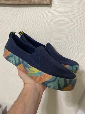 Sperry Navy Slip-On Platform Sneakers with Multicolor Tropical Sole